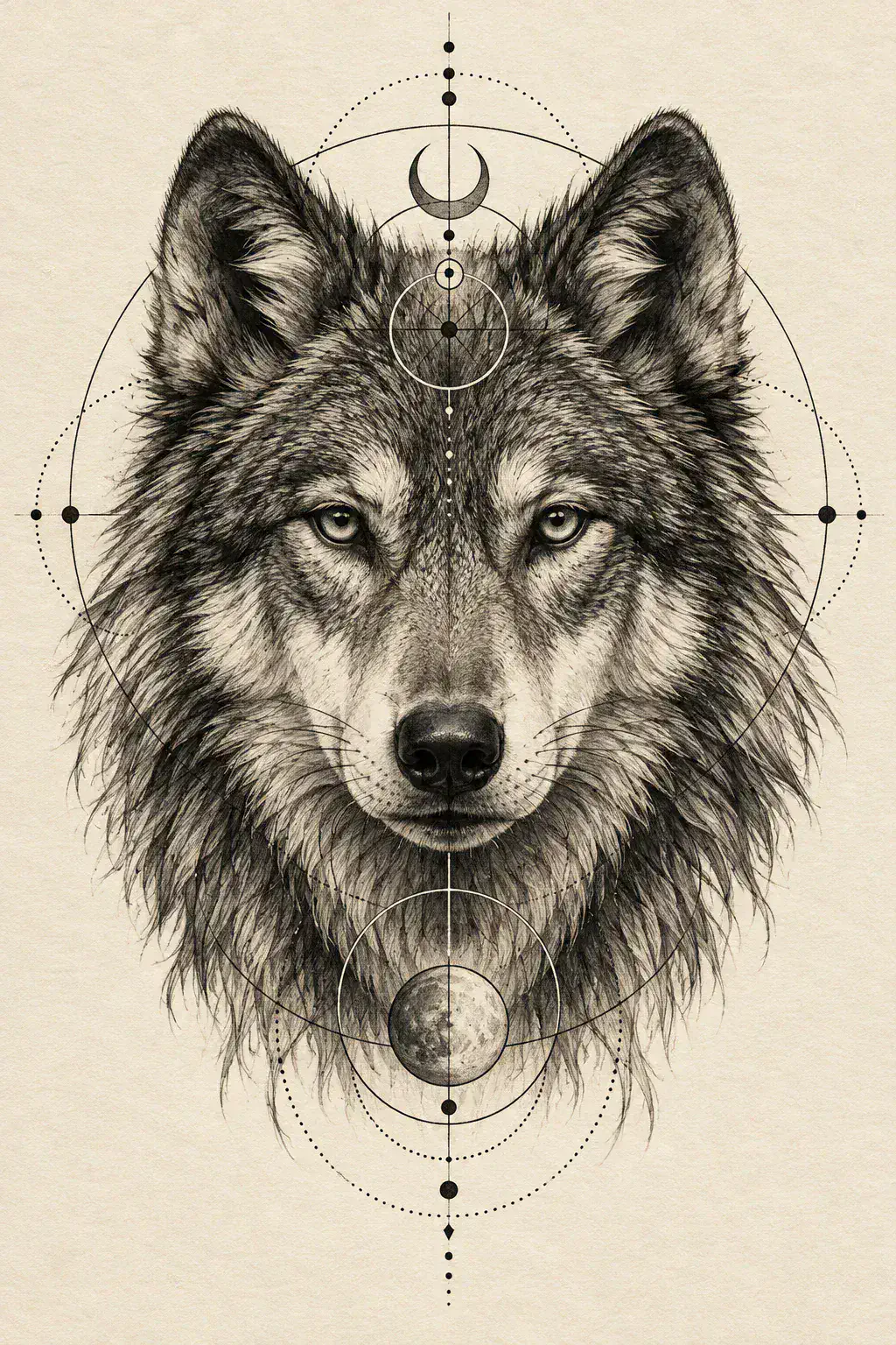 Tatuagem de lobo no estilo Geométrico, arte de referência original