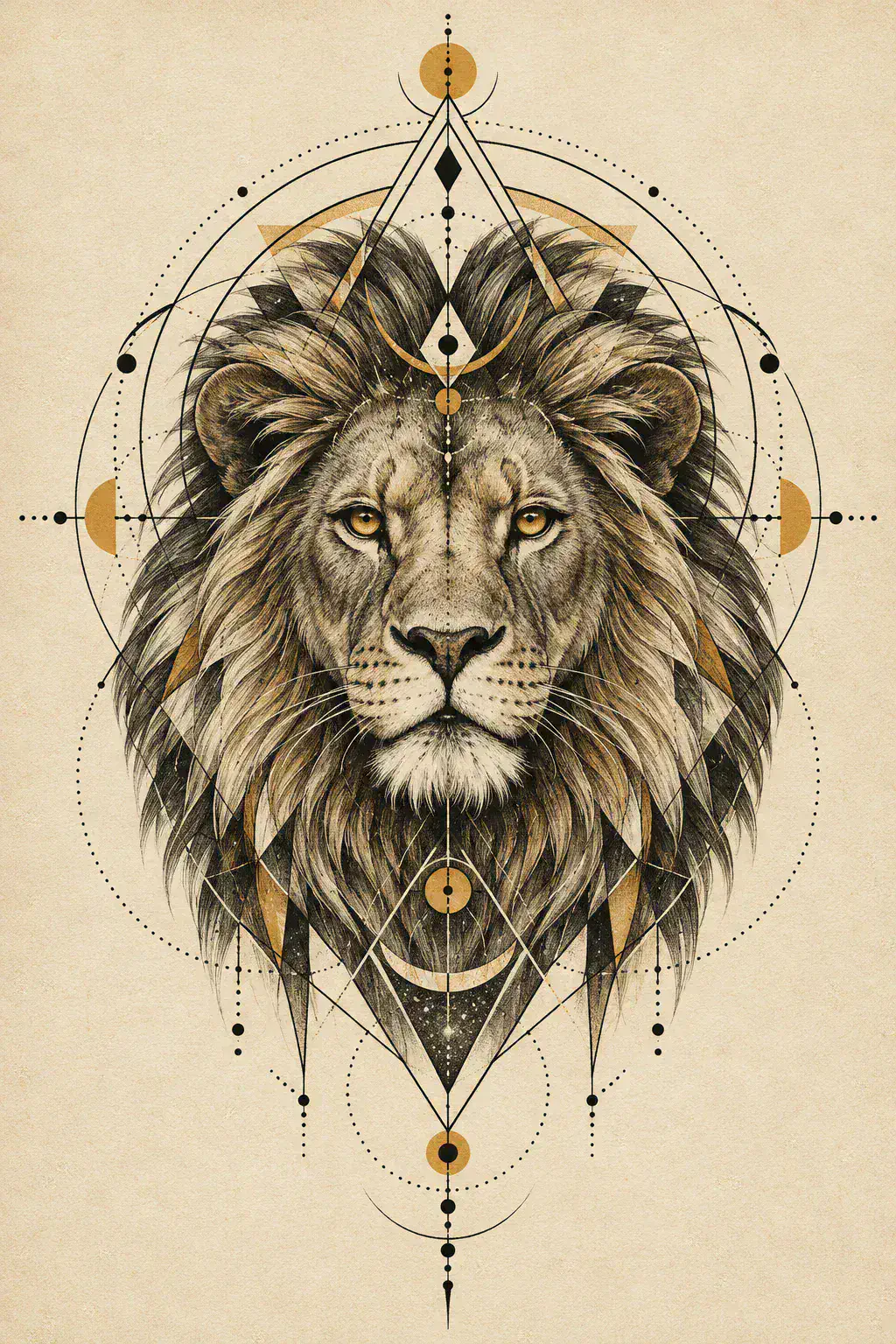 Tatuagem de leão no estilo Geométrico, arte de referência original