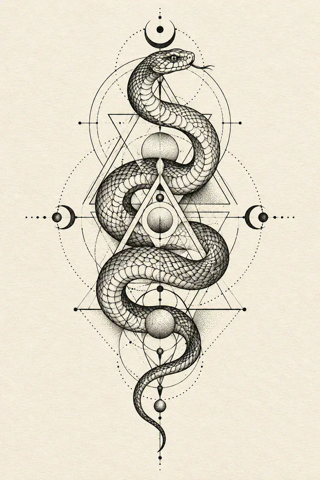 Tatuagem de serpente no estilo Geométrico, arte de referência original