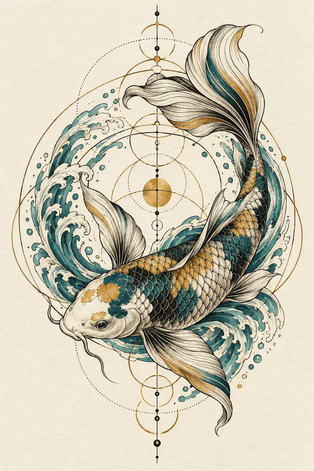 Tatuagem de carpa no estilo Geométrico, arte de referência original