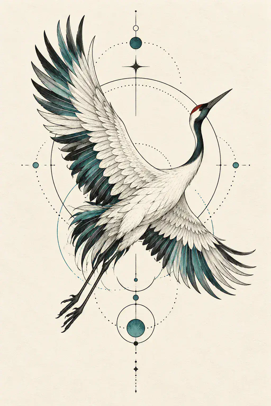 Imagem em alta resolução de uma tatuagem de pássaro no estilo Geométrico, referência para coxa