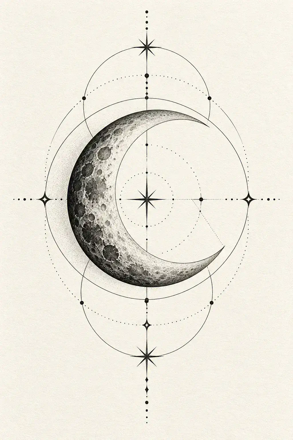 Tatuagem de lua no estilo Geométrico, arte de referência original
