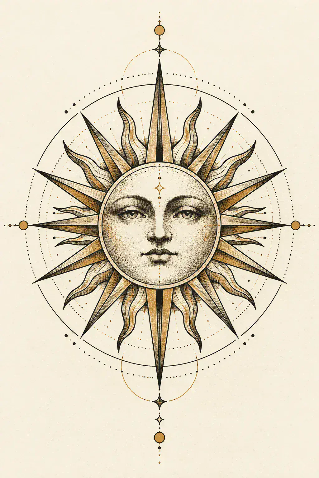 Tatuagem de sol no estilo Geométrico, arte de referência original