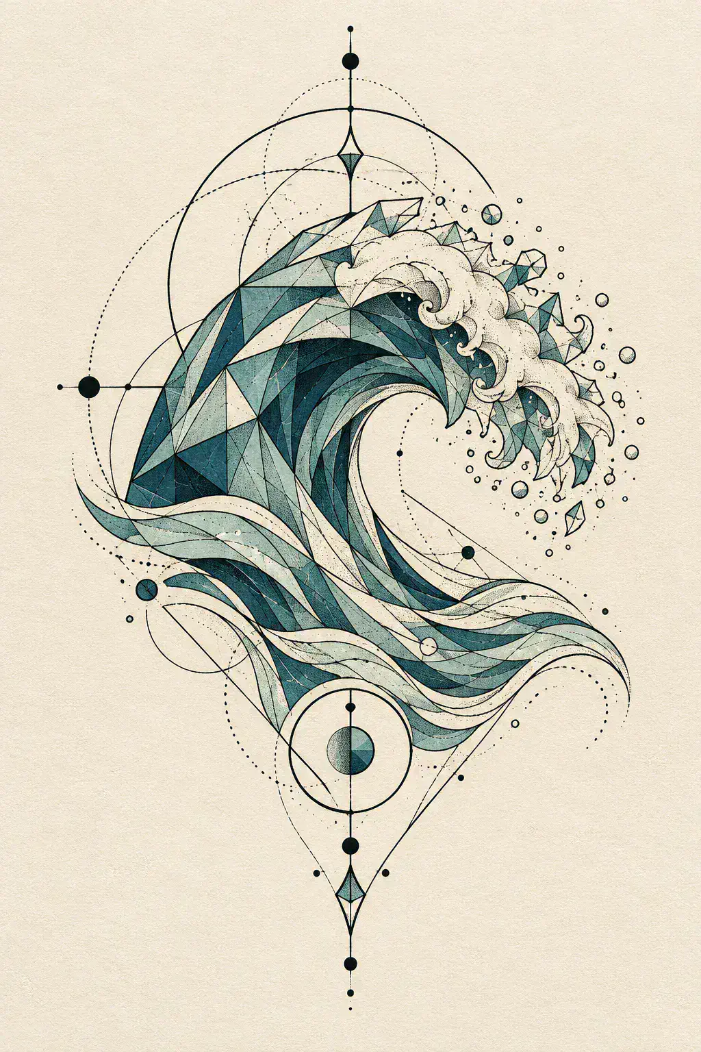 Tatuagem de onda no estilo Geométrico, arte de referência original