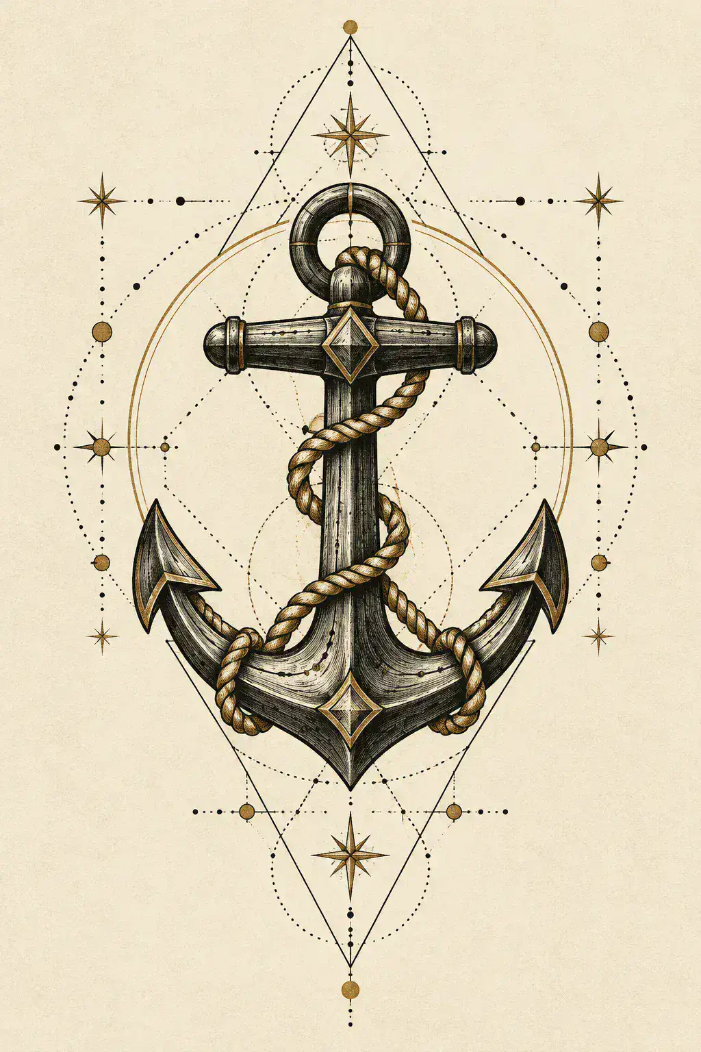 Tatuagem de âncora no estilo Geométrico, arte de referência original