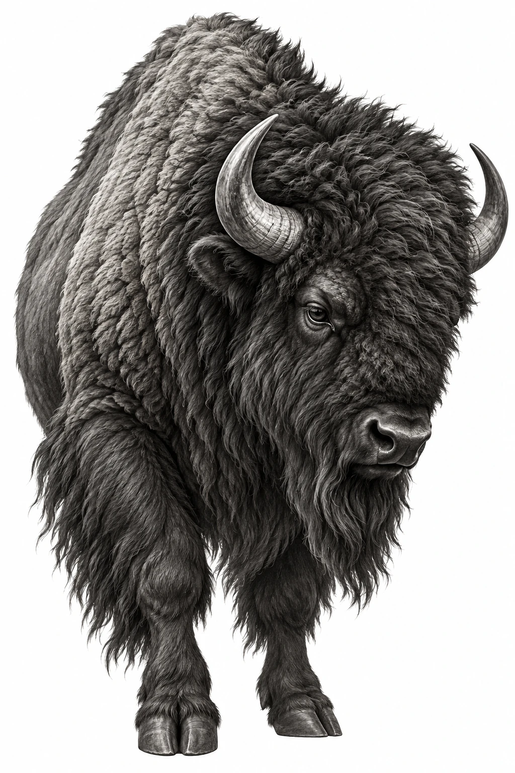Desenho de tatuagem de Bisão majestoso em preto e cinza, modelo NR-0205, em preto e cinza.