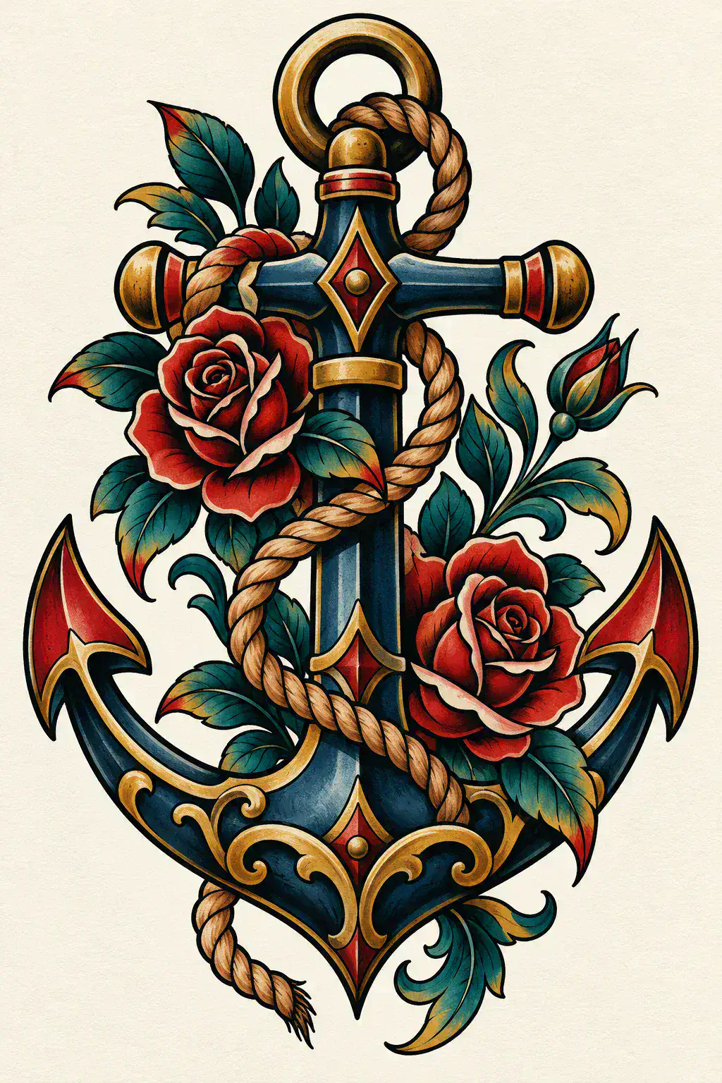 Imagem em alta resolução de uma tatuagem de âncora no estilo Ornamental / Handpoke, referência para tornozelo