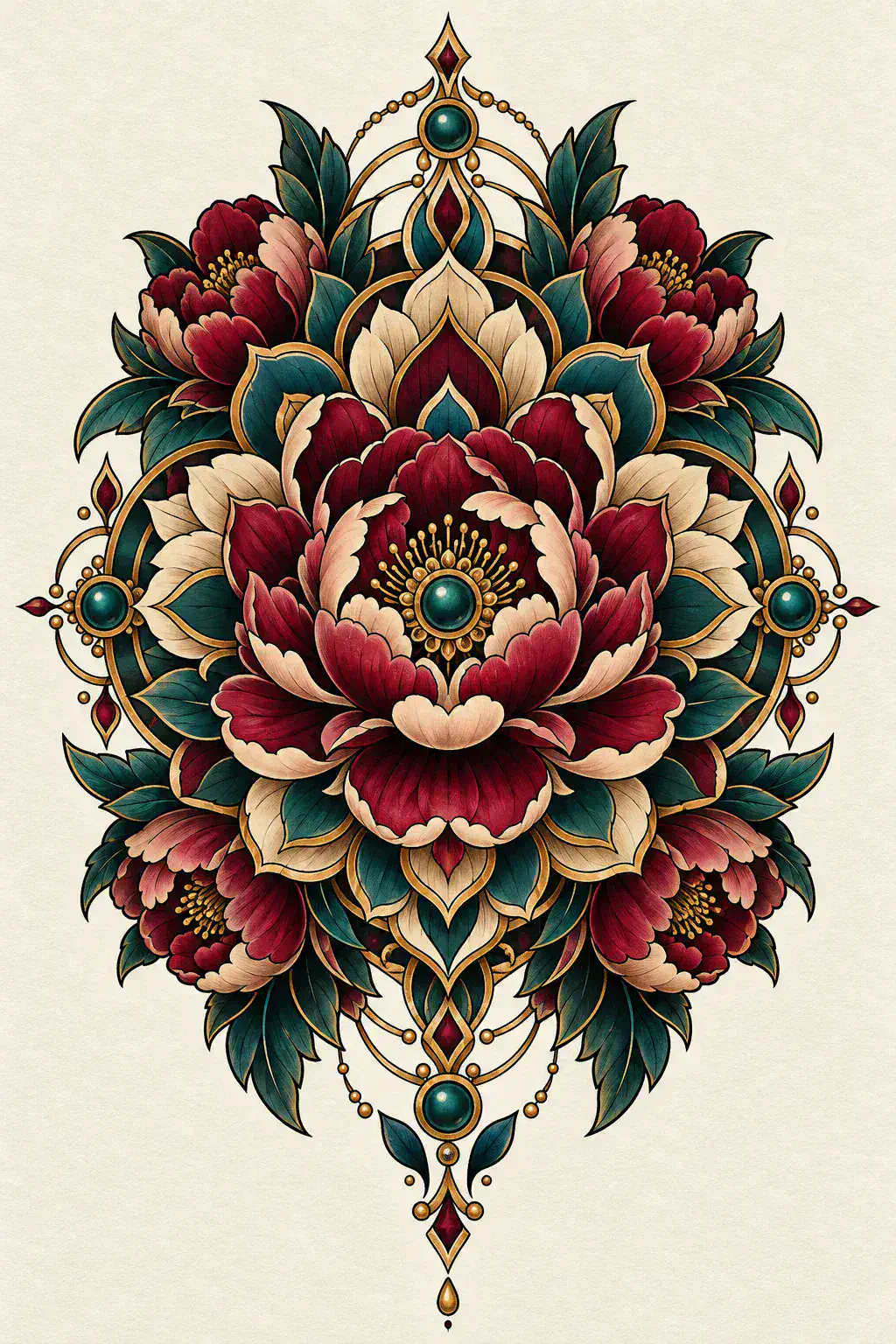Tatuagem de mandala no estilo Ornamental / Handpoke, arte de referência original