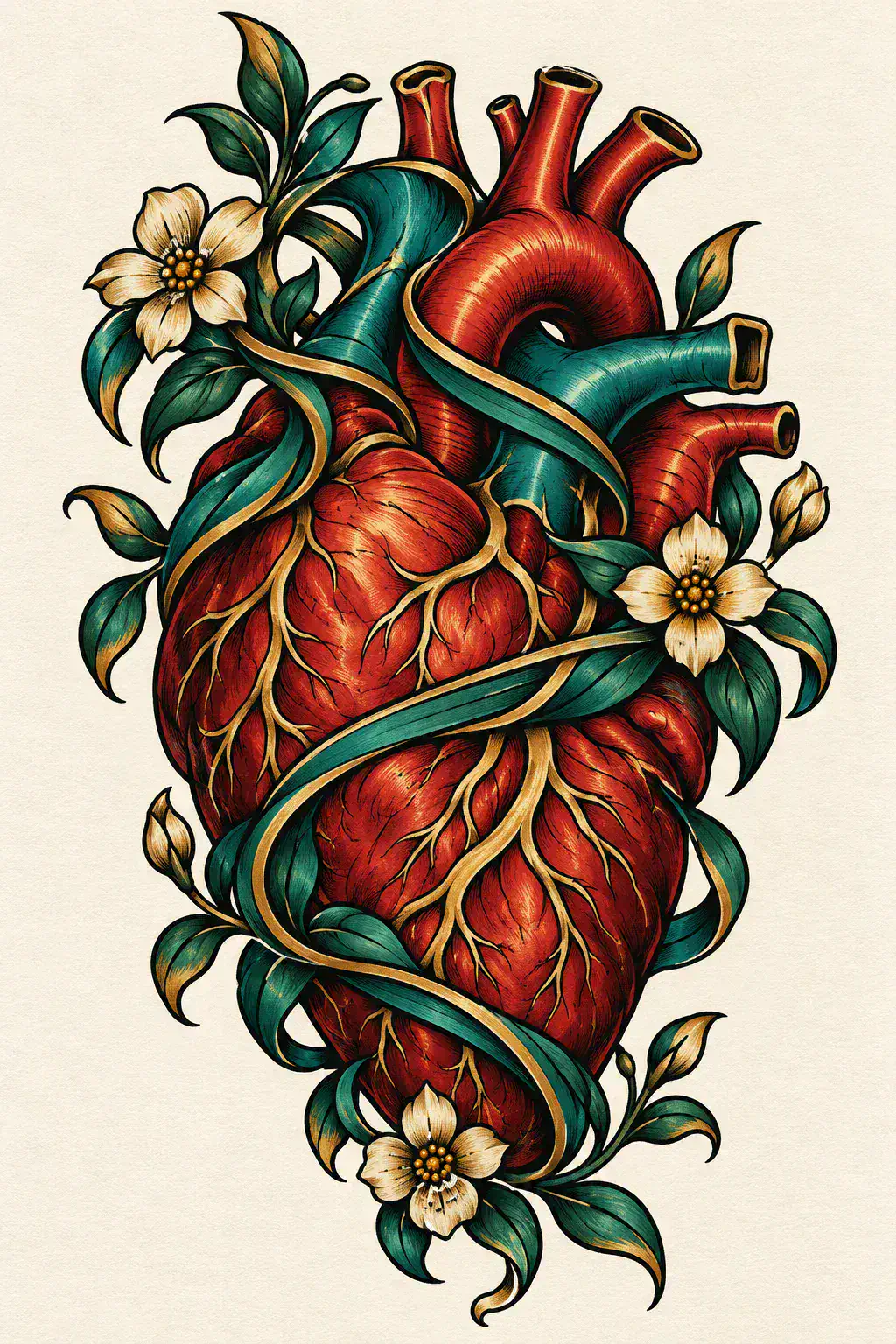 Tatuagem de coração no estilo Ornamental / Handpoke, arte de referência original
