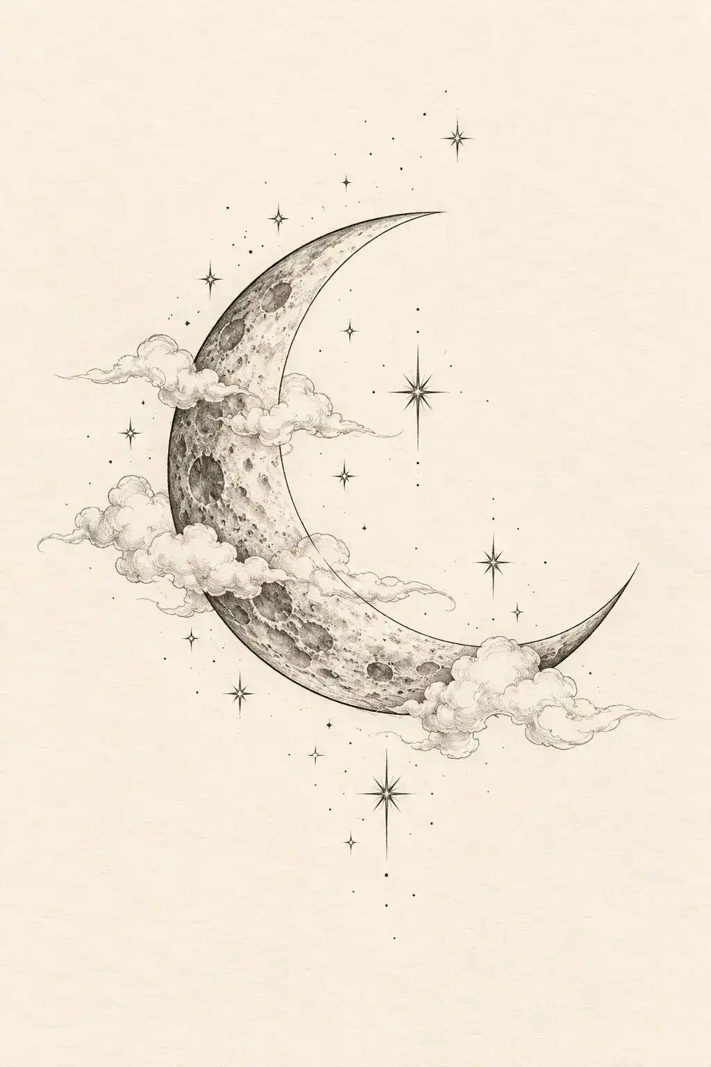 Imagem em alta resolução de uma tatuagem de lua no estilo Fineline, referência para costas
