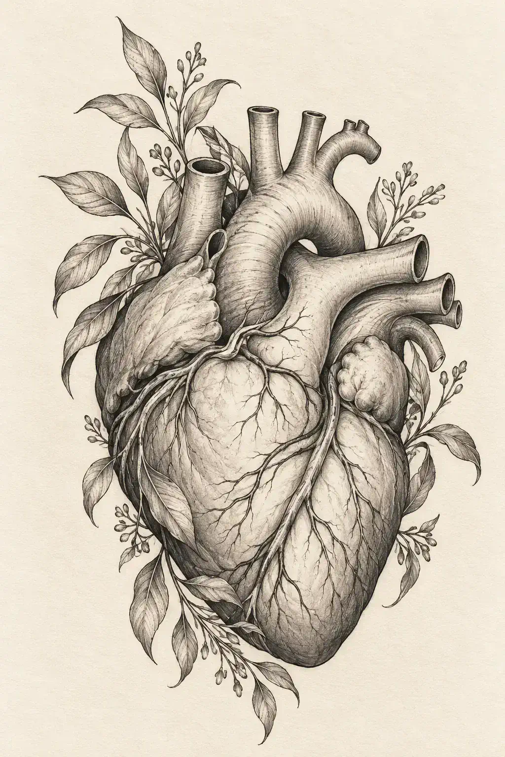 Imagem em alta resolução de uma tatuagem de coração no estilo Fineline, referência para braço