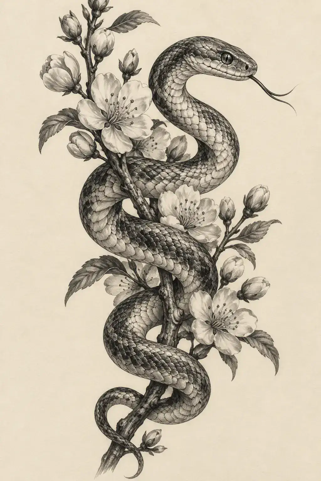 Imagem em alta resolução de tatuagem de Serpente no estilo Realismo, referência para Fechamento / Manga