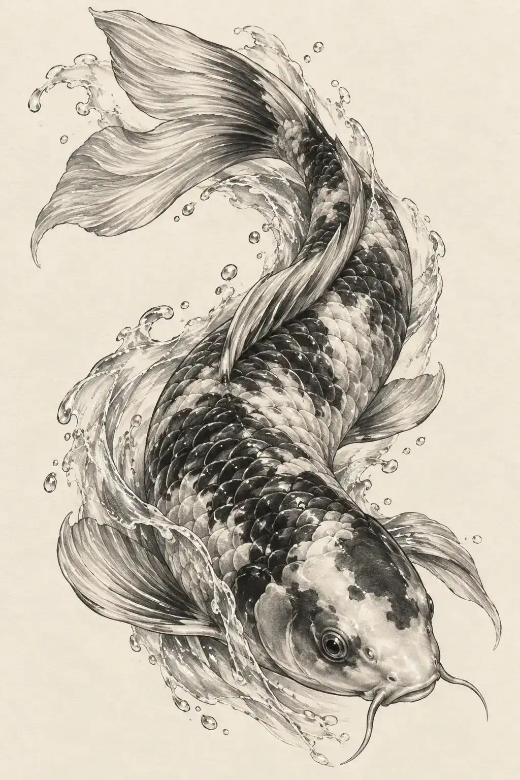 Imagem em alta resolução de tatuagem de Carpa no estilo Realismo, referência para Costela
