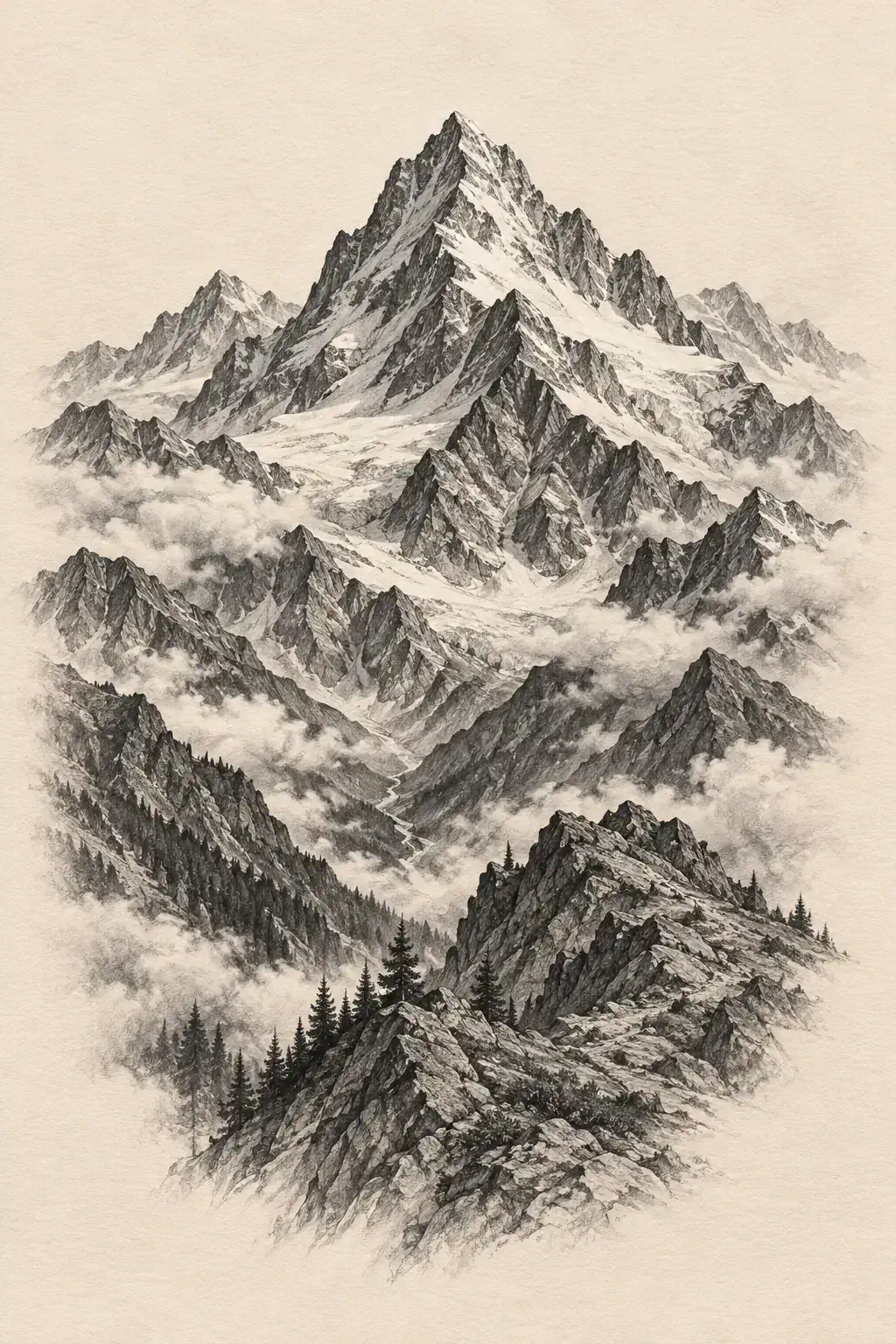 Imagem em alta resolução de tatuagem de Montanha no estilo Realismo, referência para Coxa