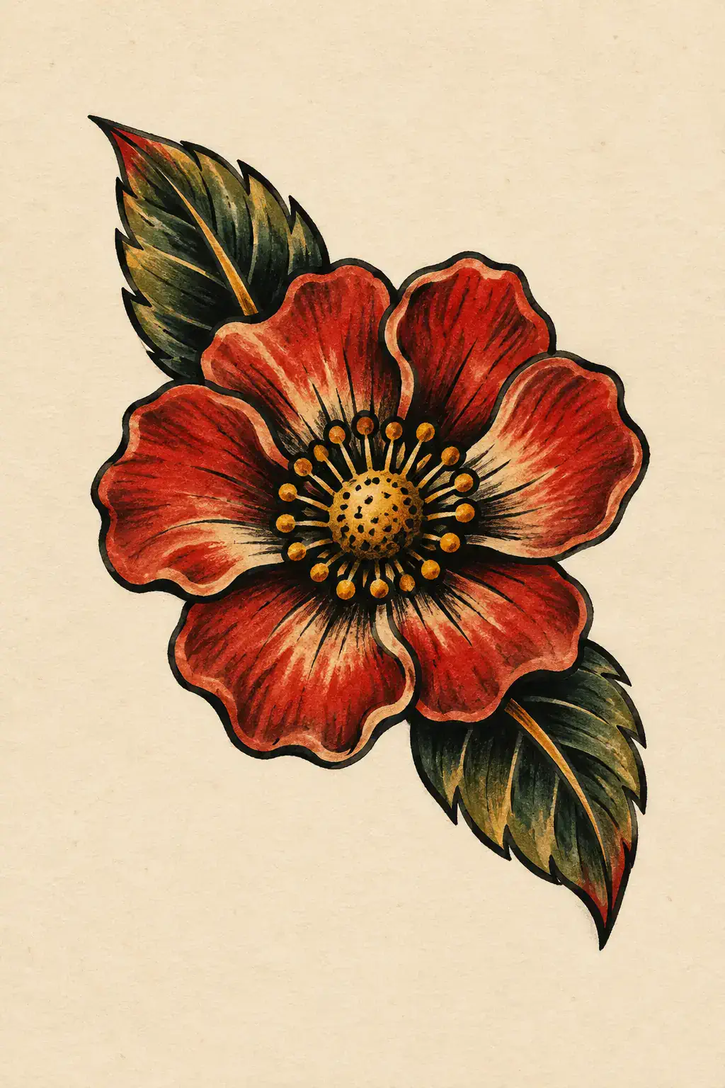 Imagem em alta resolução de tatuagem de Flor no estilo Old School, referência para Ombro