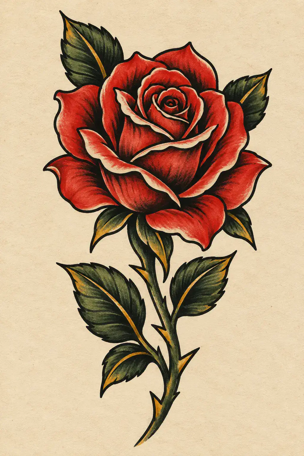 Imagem em alta resolução de tatuagem de Rosa no estilo Old School, referência para Costela