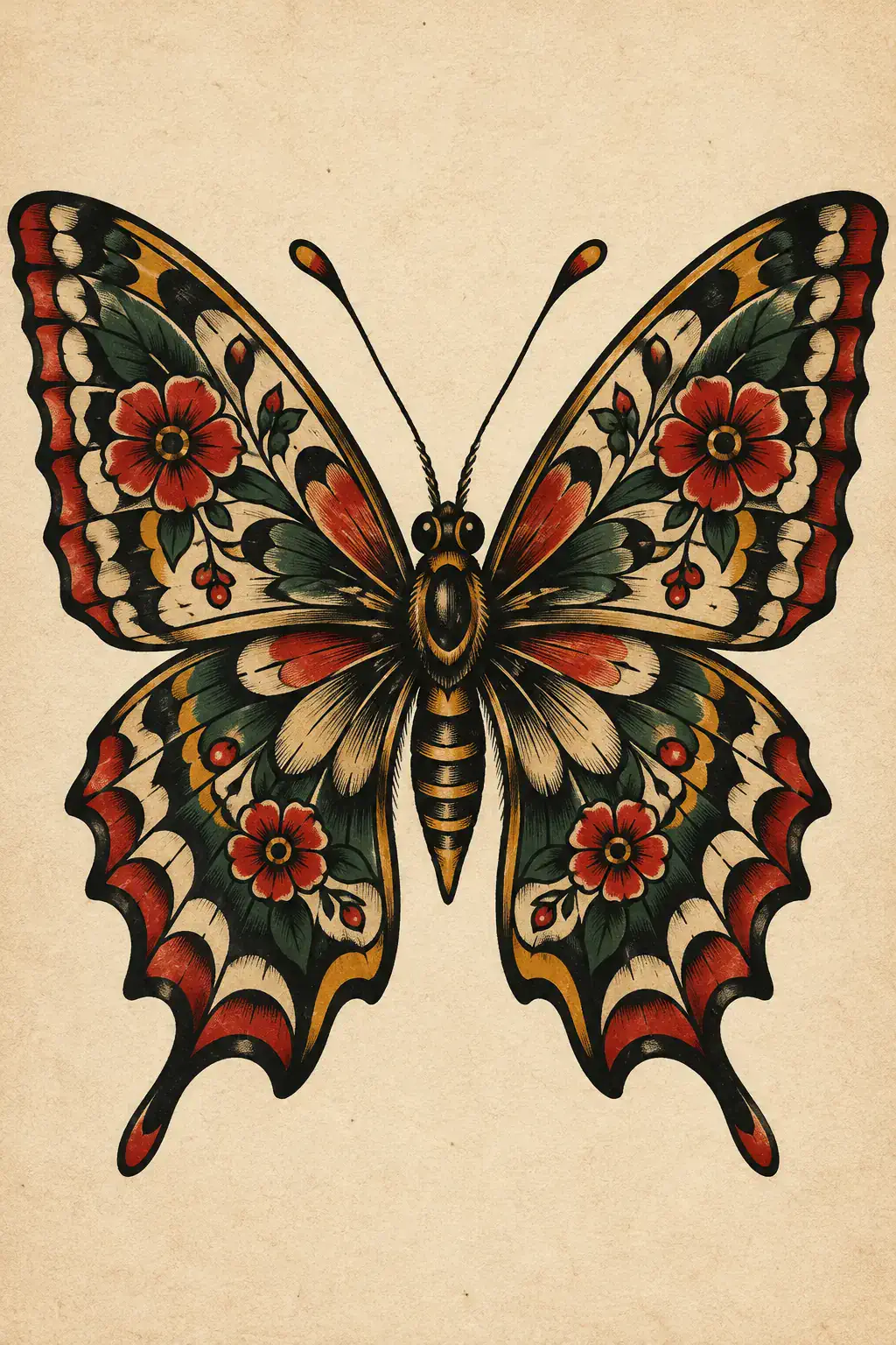 Imagem em alta resolução de tatuagem de Borboleta no estilo Old School, referência para Peito