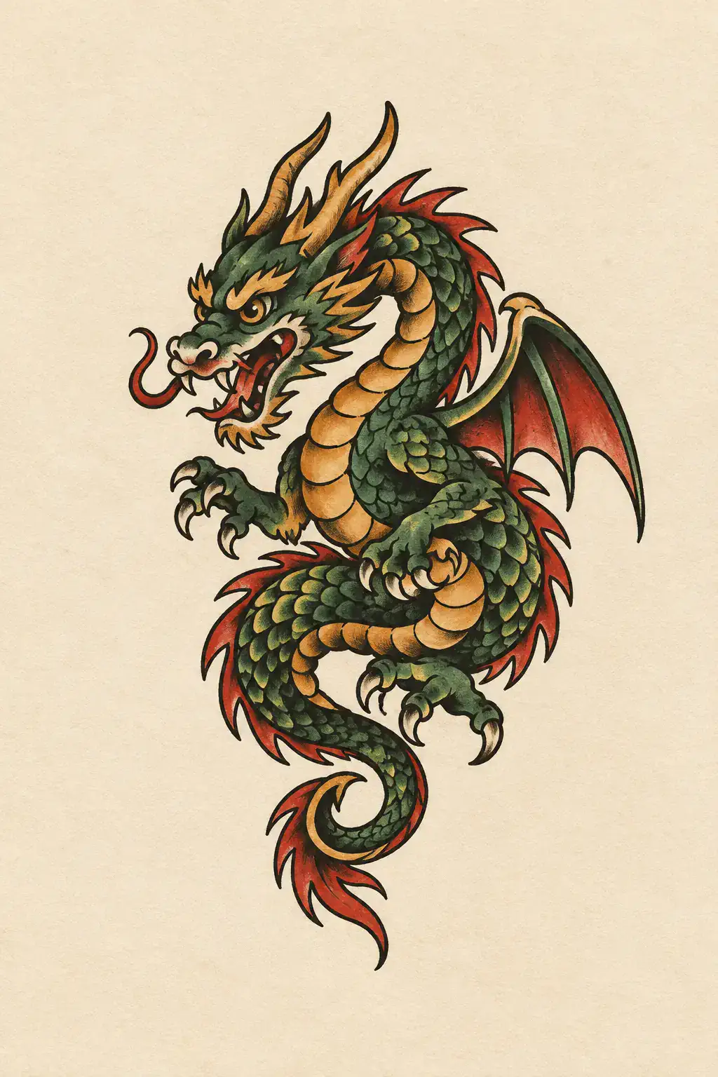 Imagem em alta resolução de tatuagem de Dragão no estilo Old School, referência para Tornozelo