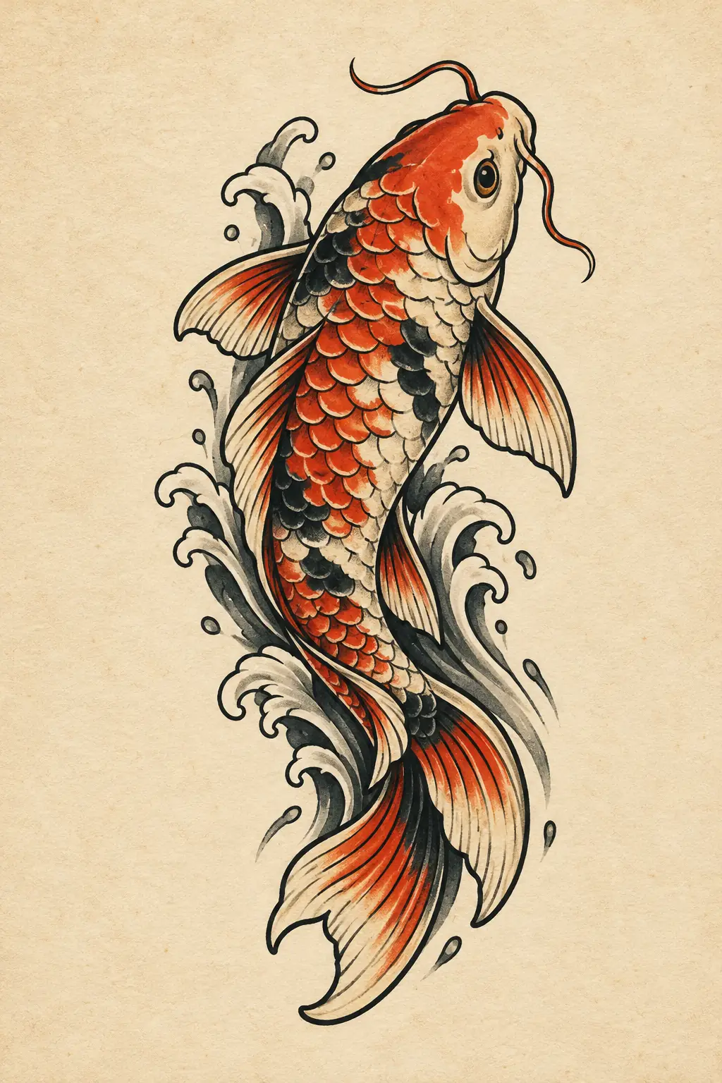 Imagem em alta resolução de tatuagem de Carpa no estilo Old School, referência para Antebraço