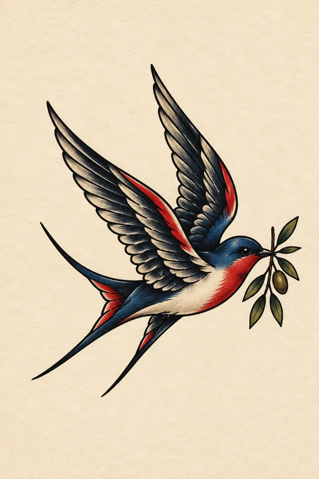 Imagem em alta resolução de tatuagem de Pássaro no estilo Old School, referência para Costas