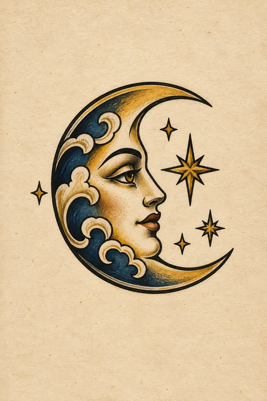 Imagem em alta resolução de tatuagem de Lua no estilo Old School, referência para Mão