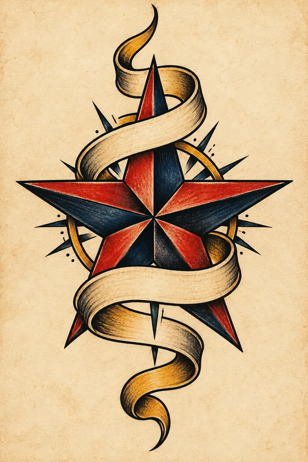 Imagem em alta resolução de tatuagem de Estrela no estilo Old School, referência para Fechamento / Manga