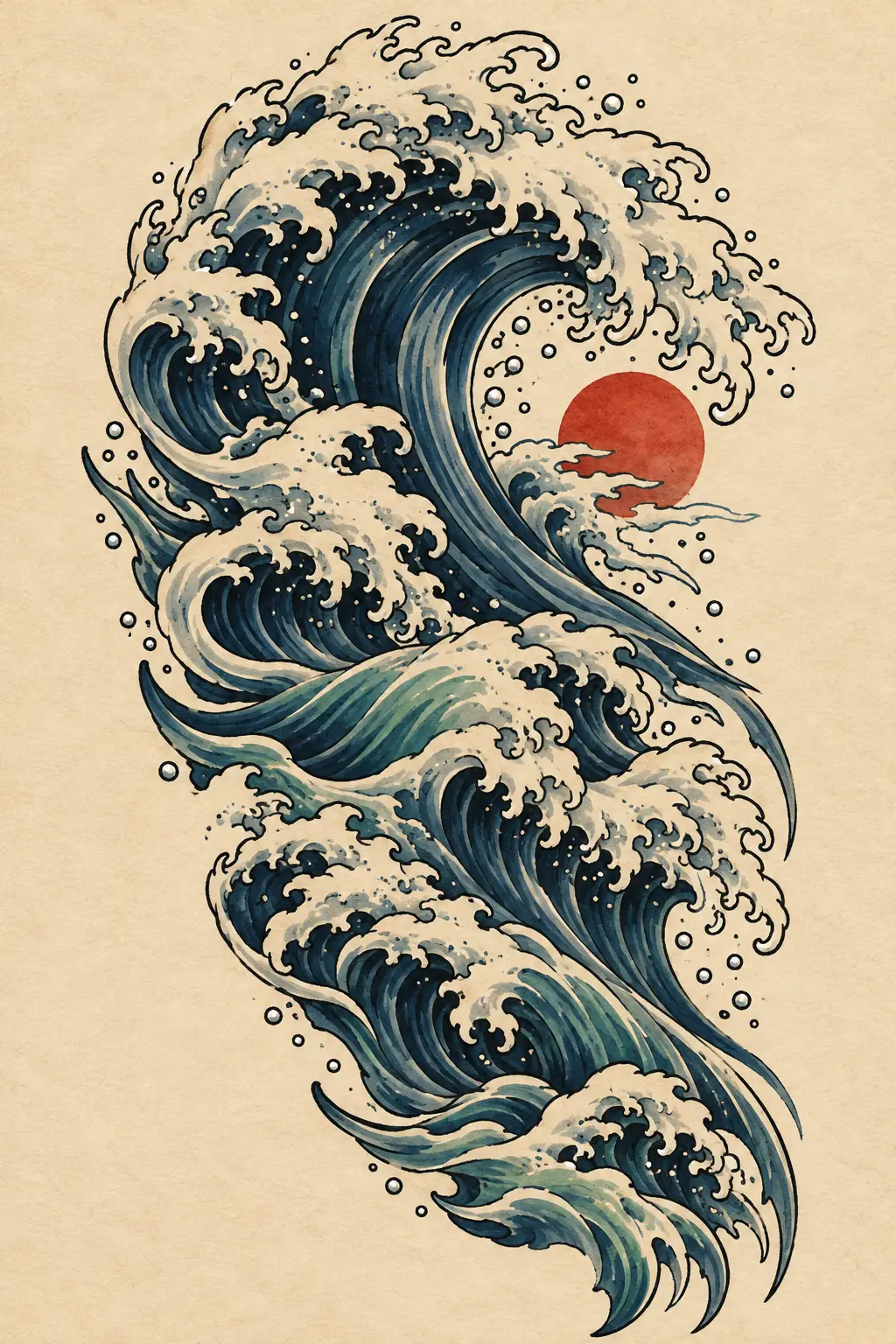 Imagem em alta resolução de tatuagem de Onda no estilo Old School, referência para Costela