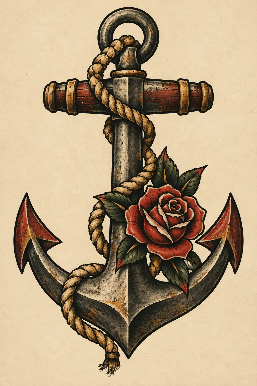 Imagem em alta resolução de tatuagem de Âncora no estilo Old School, referência para Perna