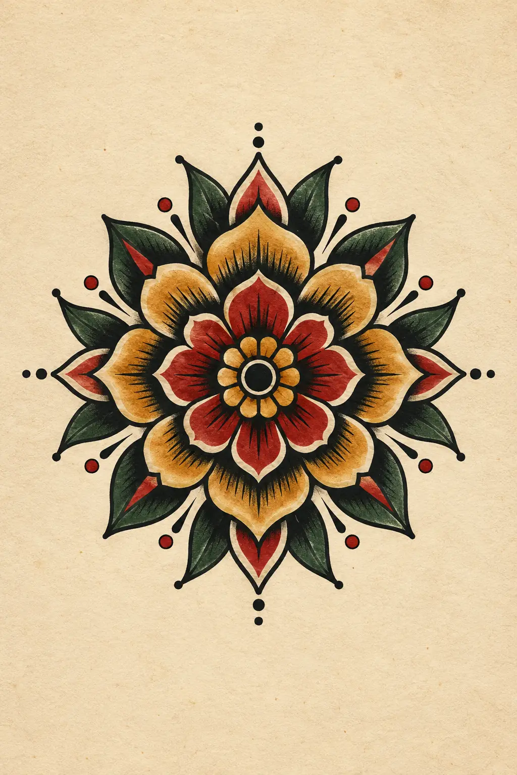 Imagem em alta resolução de tatuagem de Mandala no estilo Old School, referência para Nuca