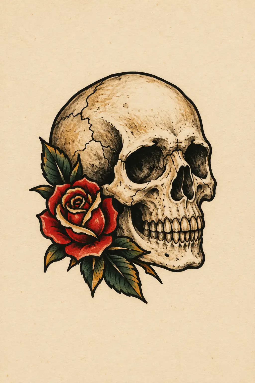 Imagem em alta resolução de tatuagem de Caveira no estilo Old School, referência para Braço