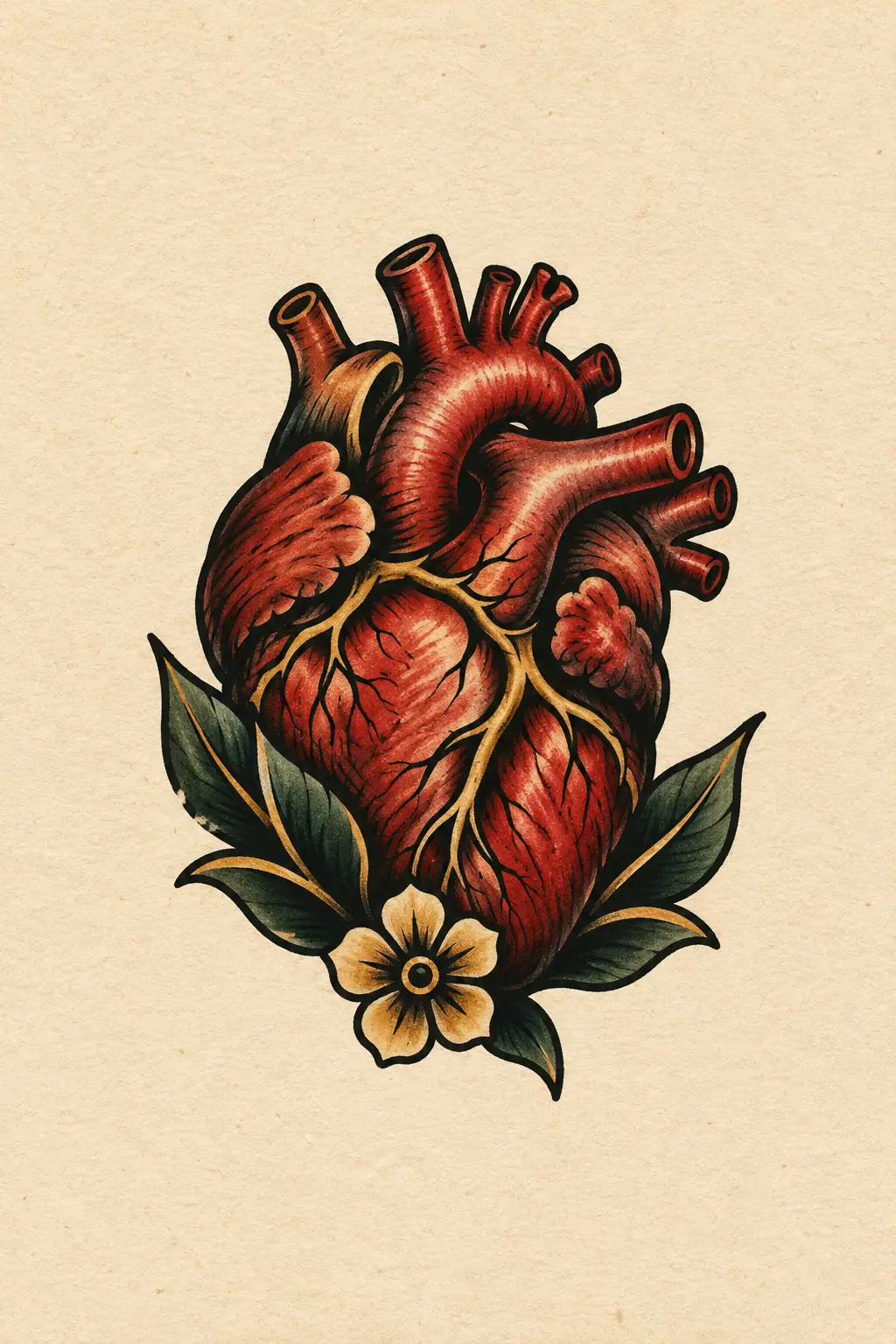 Imagem em alta resolução de tatuagem de Coração no estilo Old School, referência para Peito