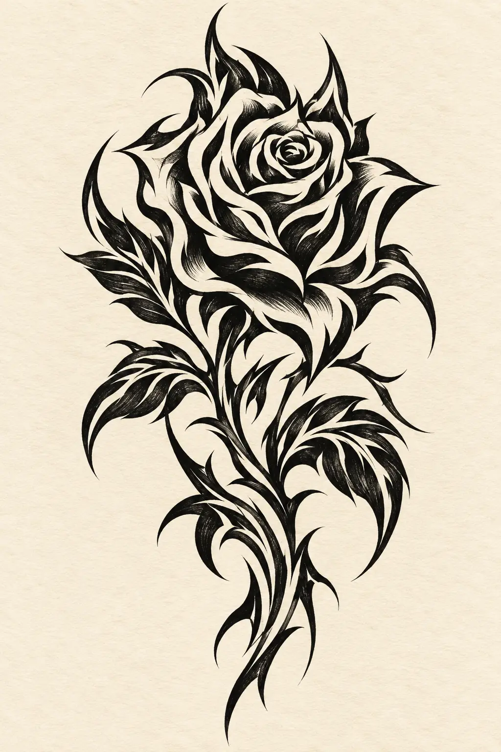 Imagem em alta resolução de tatuagem de Rosa no estilo Tribal, referência para Antebraço