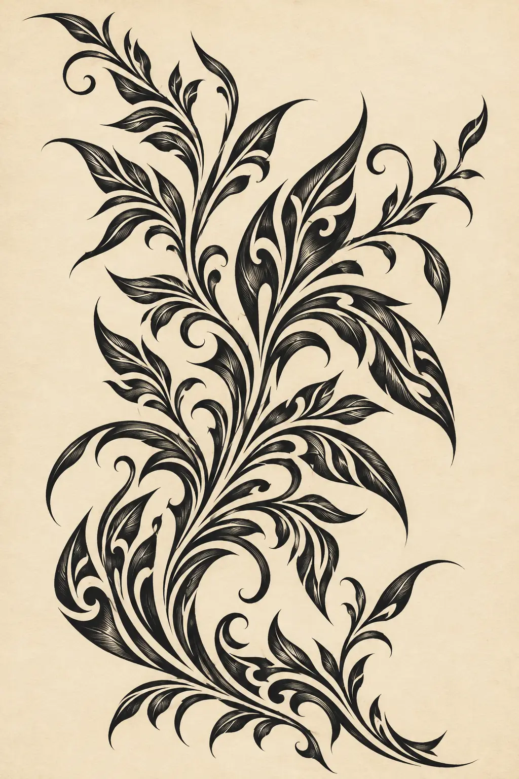 Imagem em alta resolução de tatuagem de Folhagem no estilo Tribal, referência para Costas