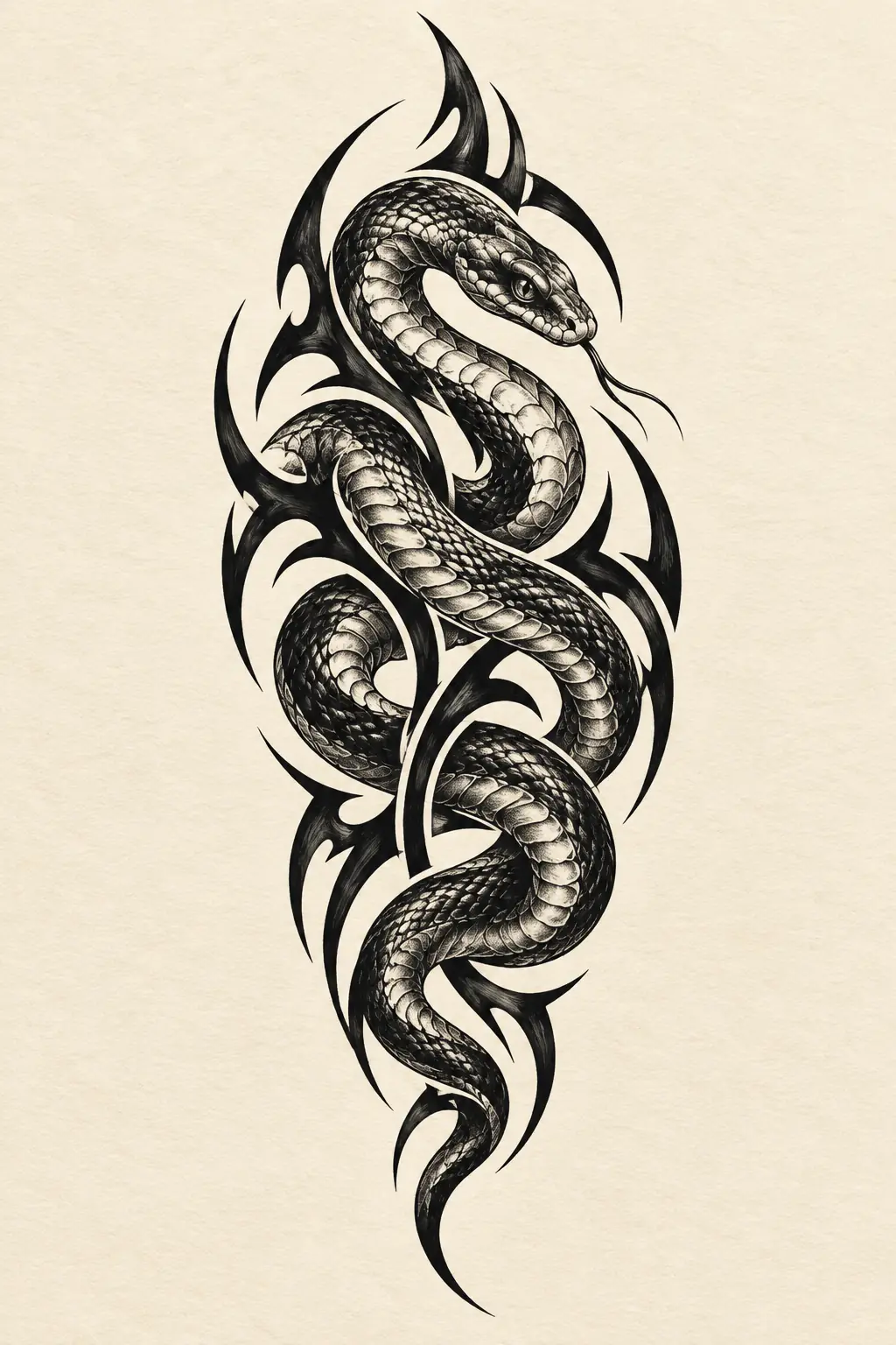 Imagem em alta resolução de tatuagem de Serpente no estilo Tribal, referência para Ombro