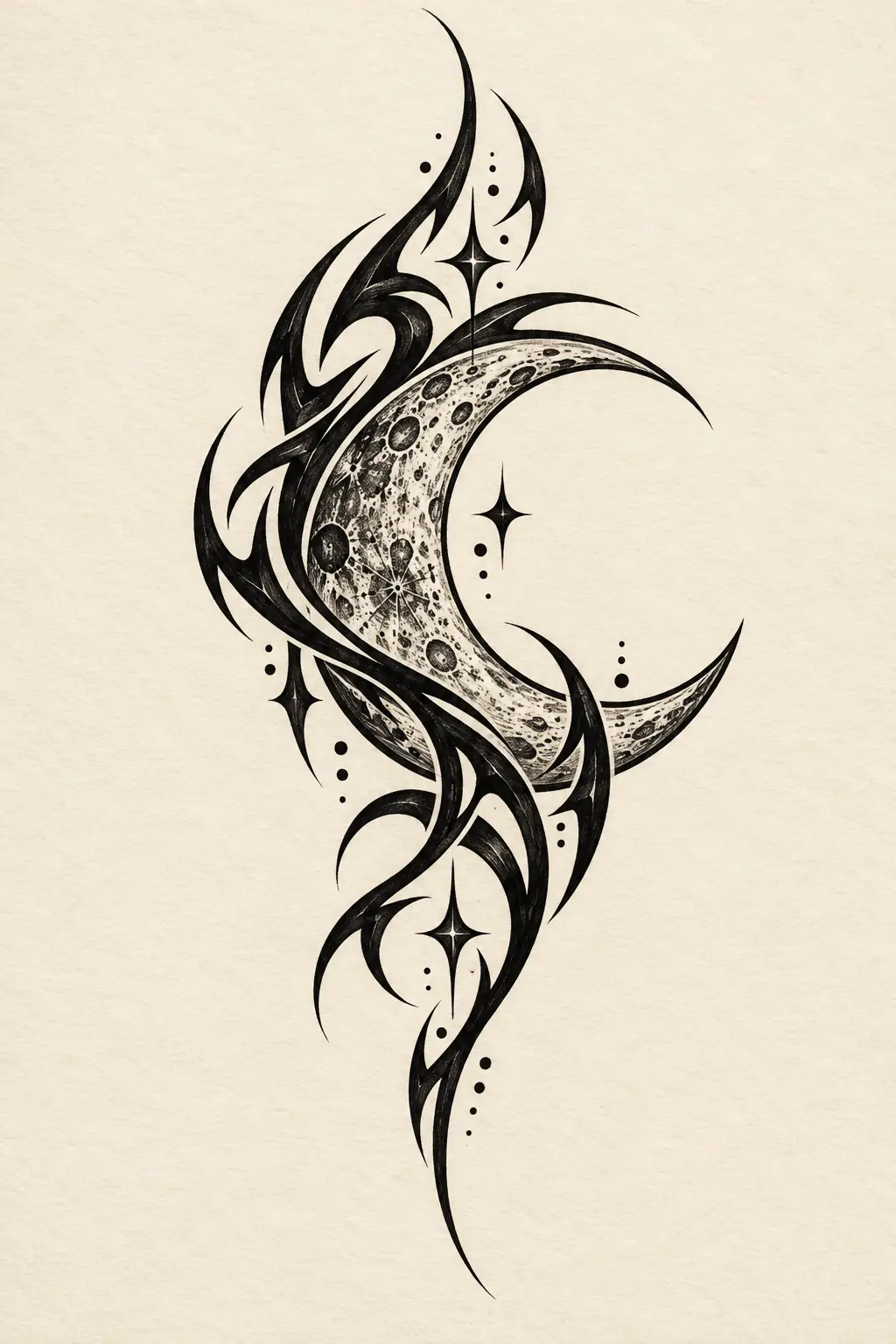 Imagem em alta resolução de tatuagem de Lua no estilo Tribal, referência para Braço