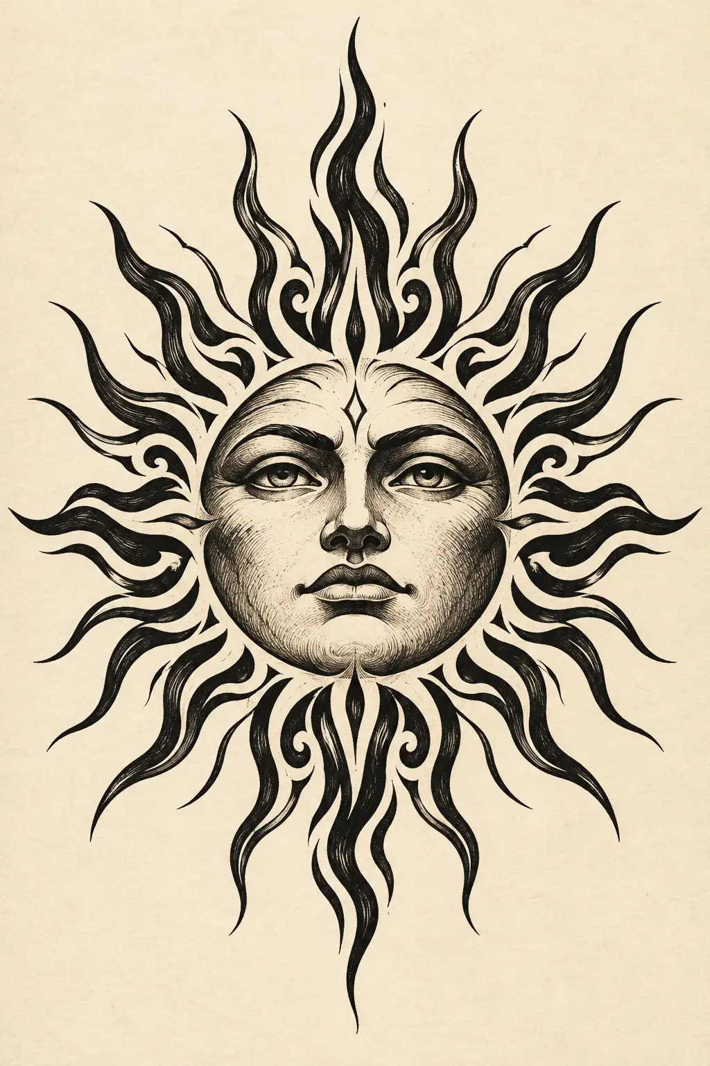 Imagem em alta resolução de tatuagem de Sol no estilo Tribal, referência para Peito
