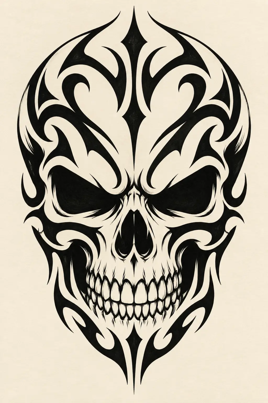 Imagem em alta resolução de tatuagem de Caveira no estilo Tribal, referência para Panturrilha