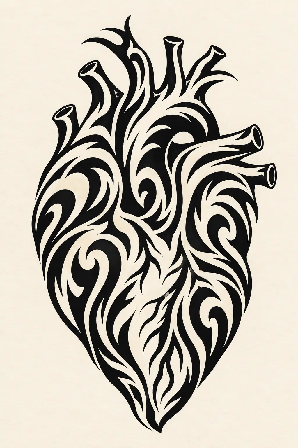 Imagem em alta resolução de tatuagem de Coração no estilo Tribal, referência para Fechamento / Manga