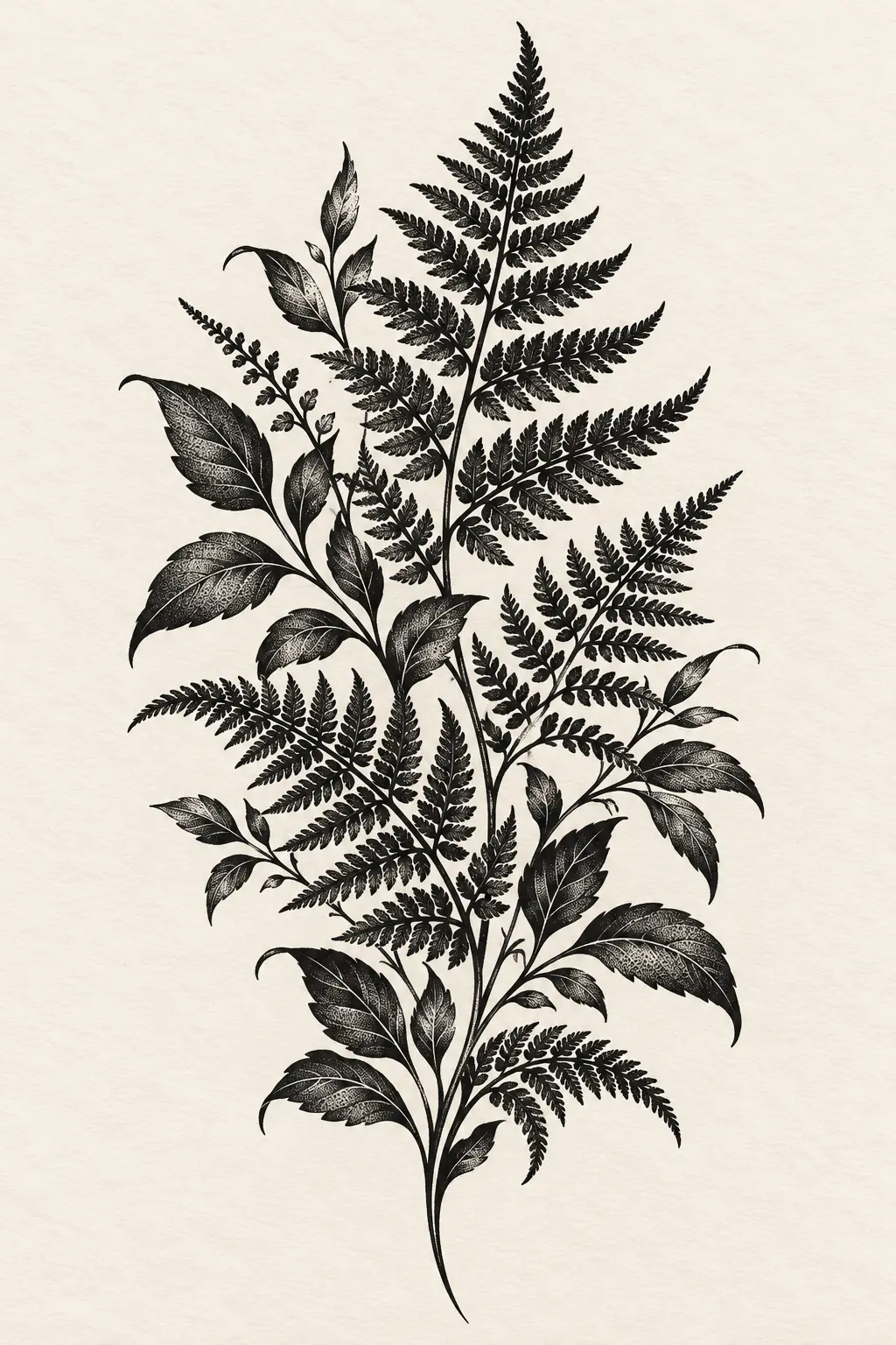 Imagem em alta resolução de tatuagem de Folhagem no estilo Blackwork, referência para Nuca