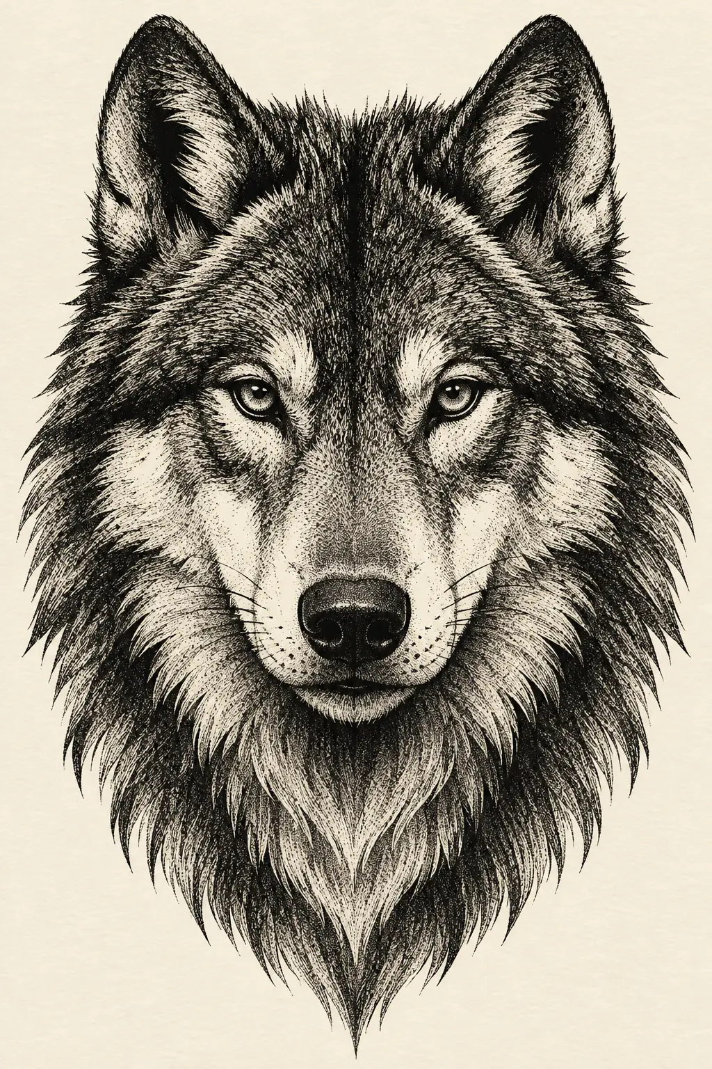 Imagem em alta resolução de tatuagem de Lobo no estilo Blackwork, referência para Braço