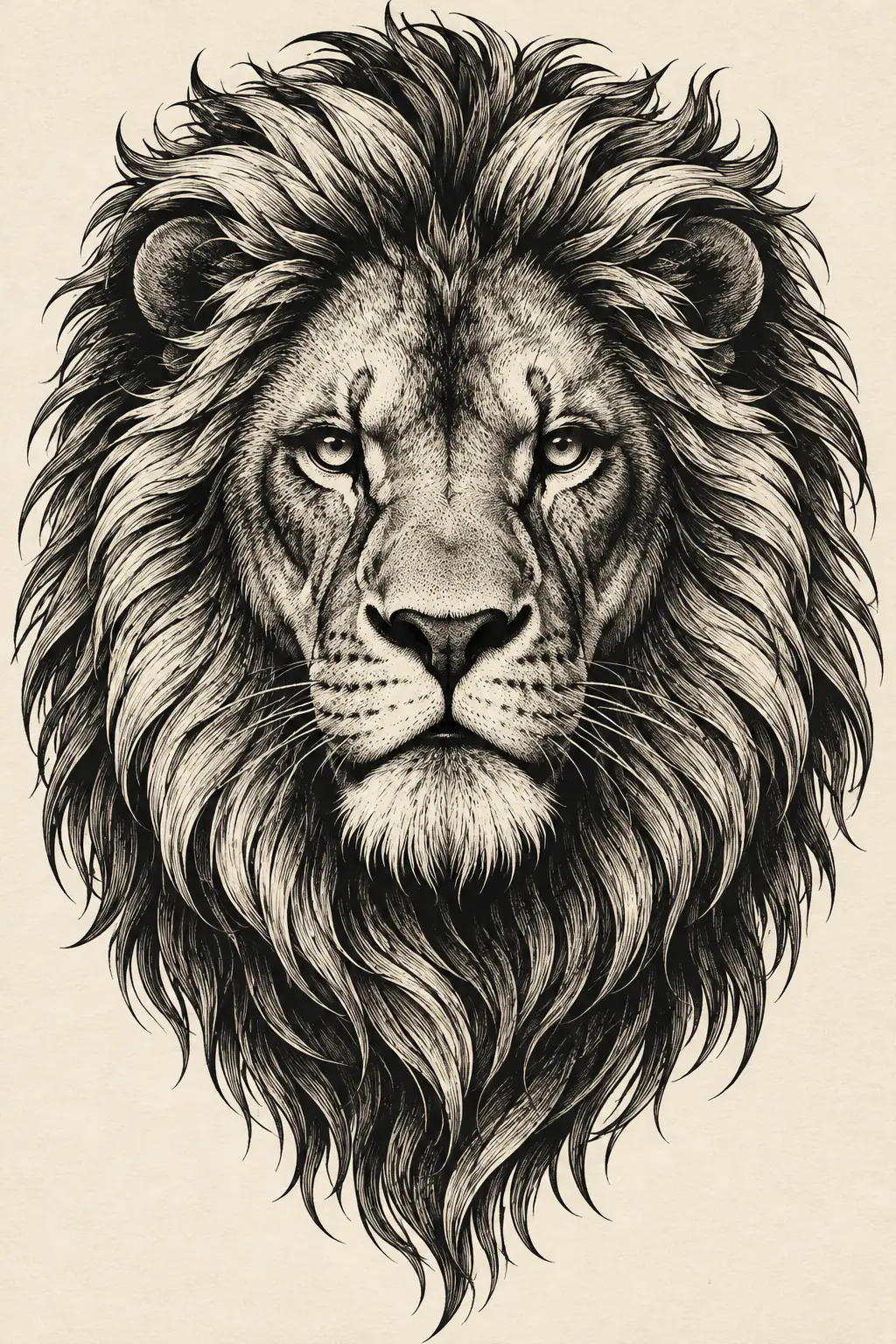 Imagem em alta resolução de tatuagem de Leão no estilo Blackwork, referência para Peito