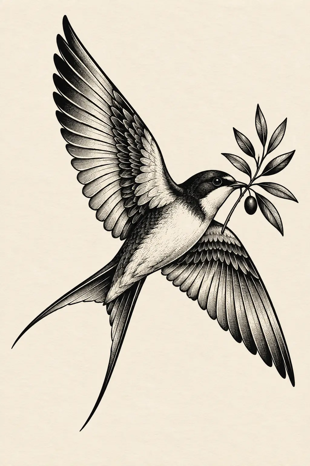 Imagem em alta resolução de tatuagem de Pássaro no estilo Blackwork, referência para Mão