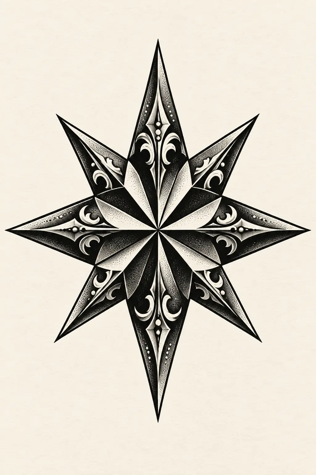 Imagem em alta resolução de tatuagem de Estrela no estilo Blackwork, referência para Ombro