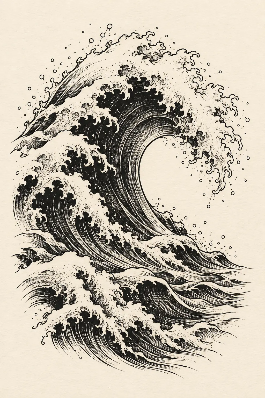 Imagem em alta resolução de tatuagem de Onda no estilo Blackwork, referência para Perna