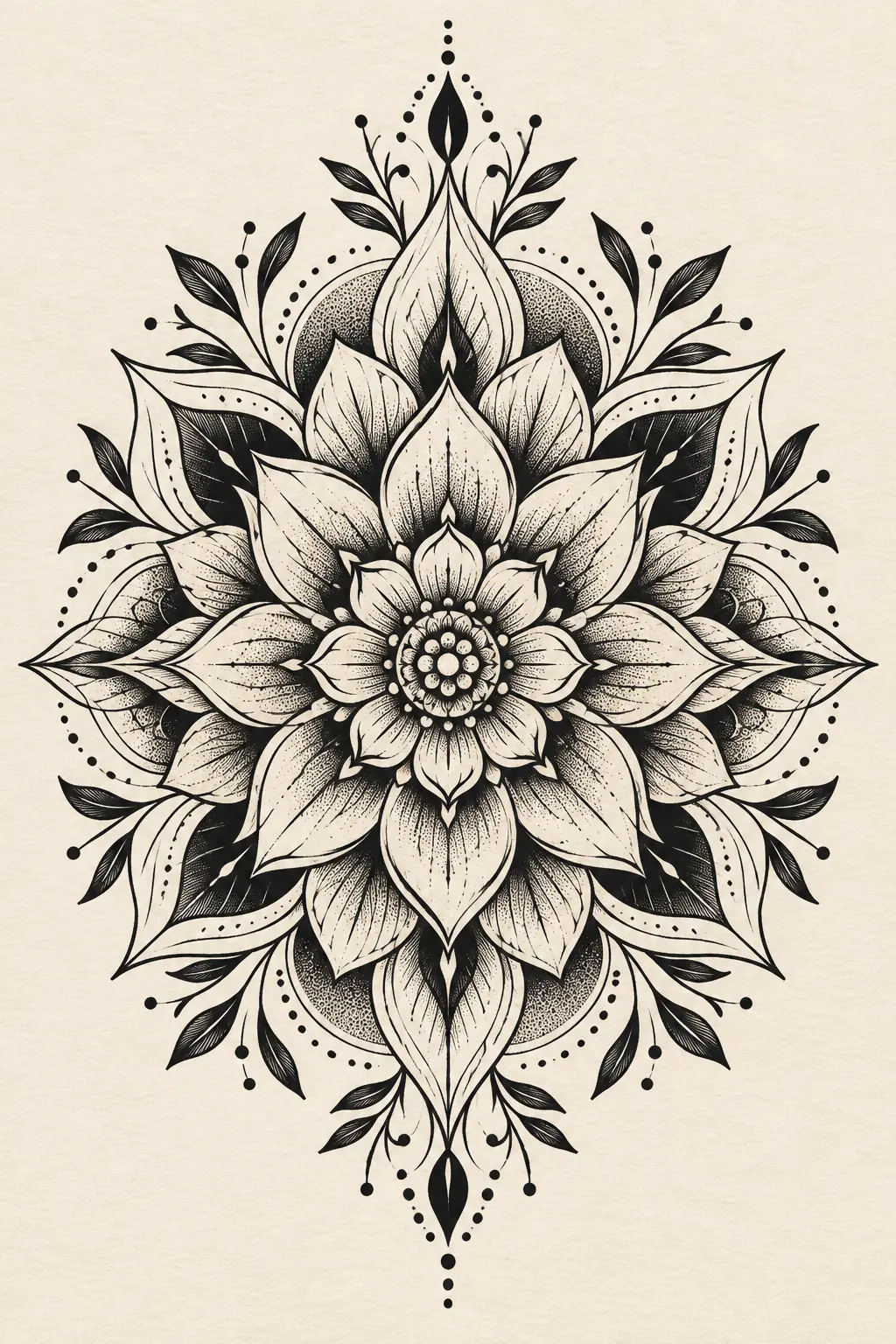 Imagem em alta resolução de tatuagem de Mandala no estilo Blackwork, referência para Braço