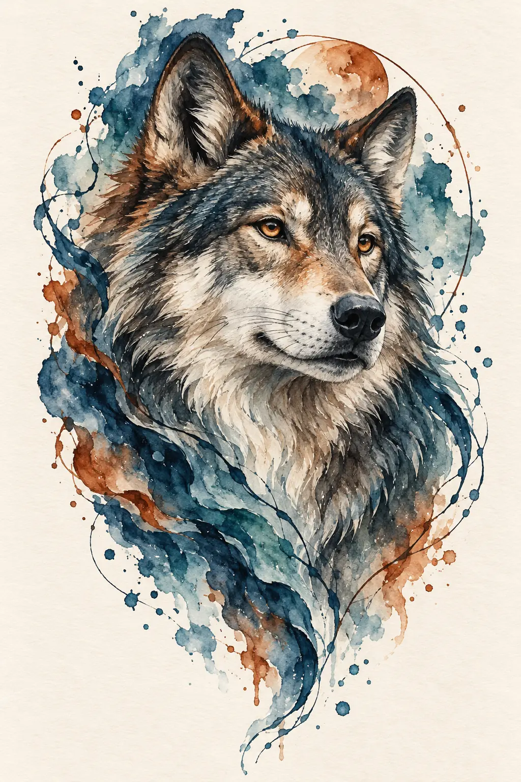 Imagem em alta resolução de tatuagem de Lobo no estilo Aquarela, referência para Panturrilha