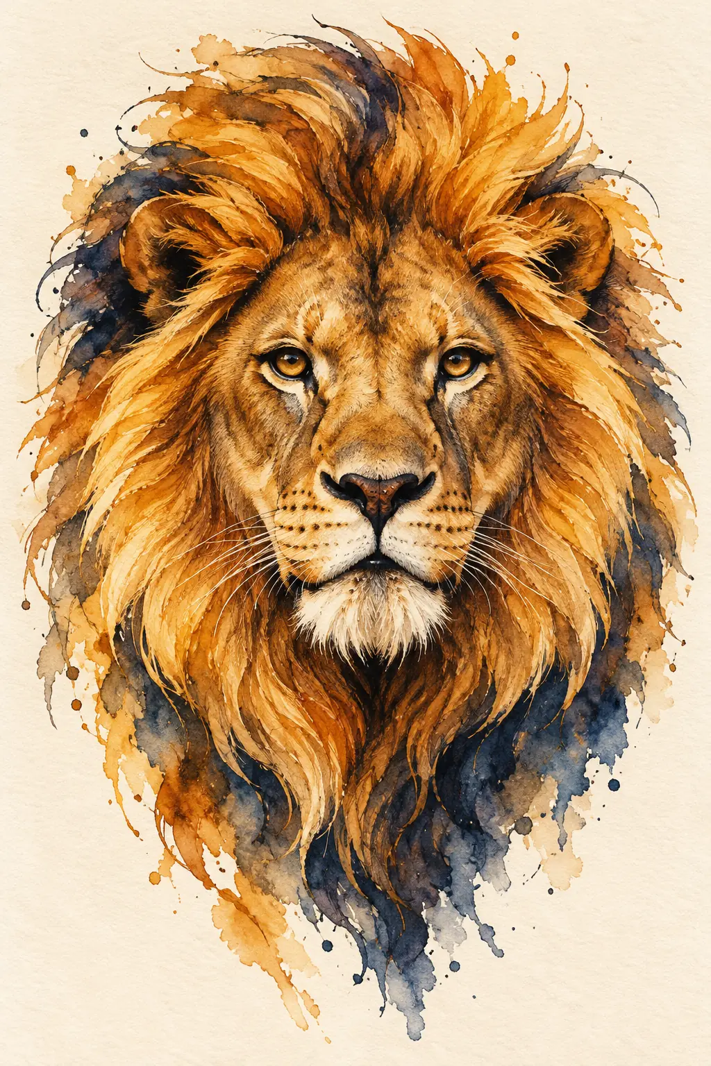 Imagem em alta resolução de tatuagem de Leão no estilo Aquarela, referência para Fechamento / Manga