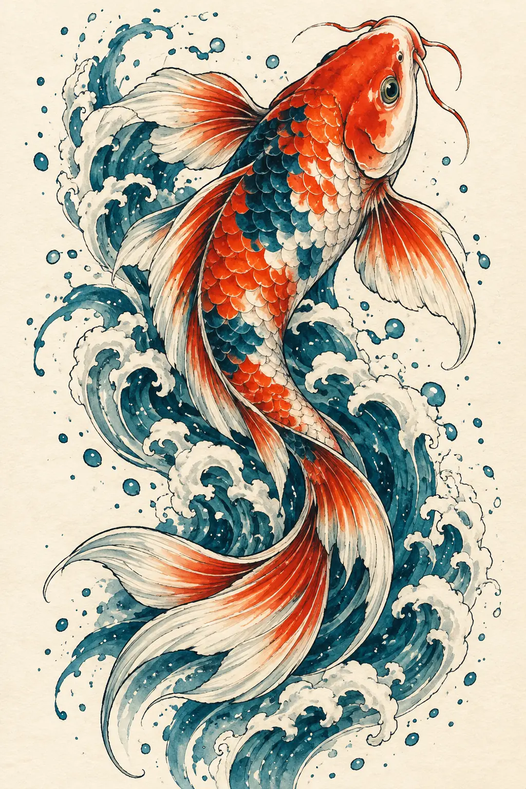 Imagem em alta resolução de tatuagem de Carpa no estilo Aquarela, referência para Nuca