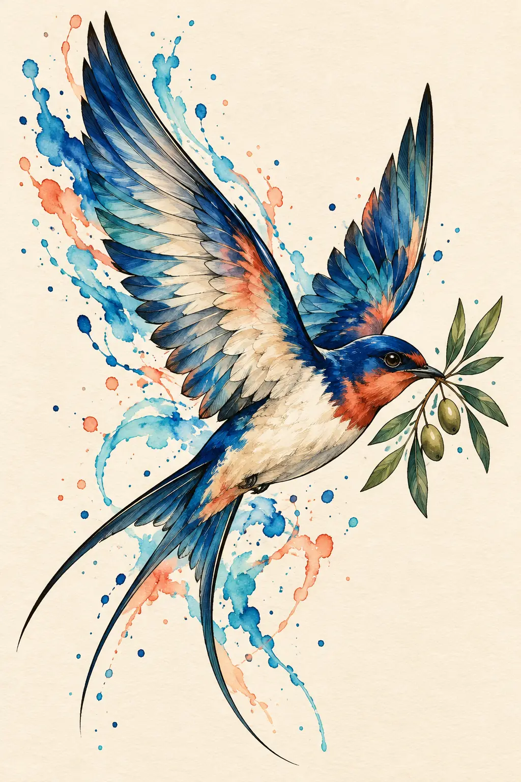Imagem em alta resolução de tatuagem de Pássaro no estilo Aquarela, referência para Braço