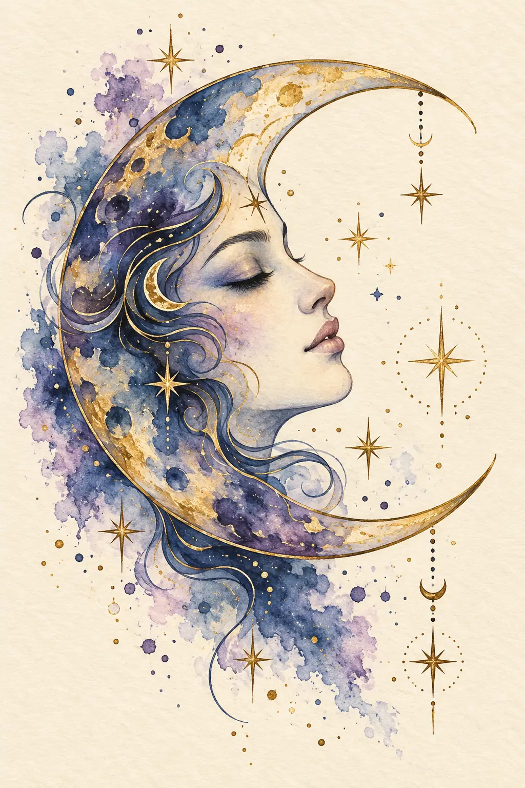 Imagem em alta resolução de tatuagem de Lua no estilo Aquarela, referência para Peito